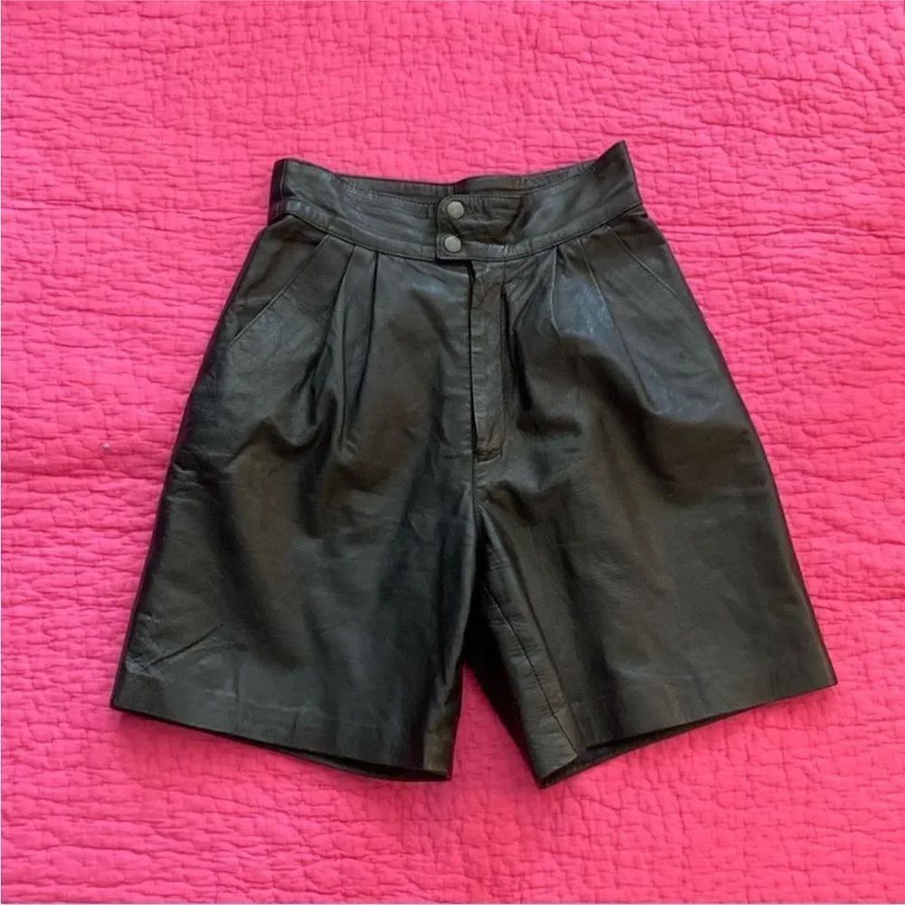 Genuine Leather Black  Bermuda Shorts, US2